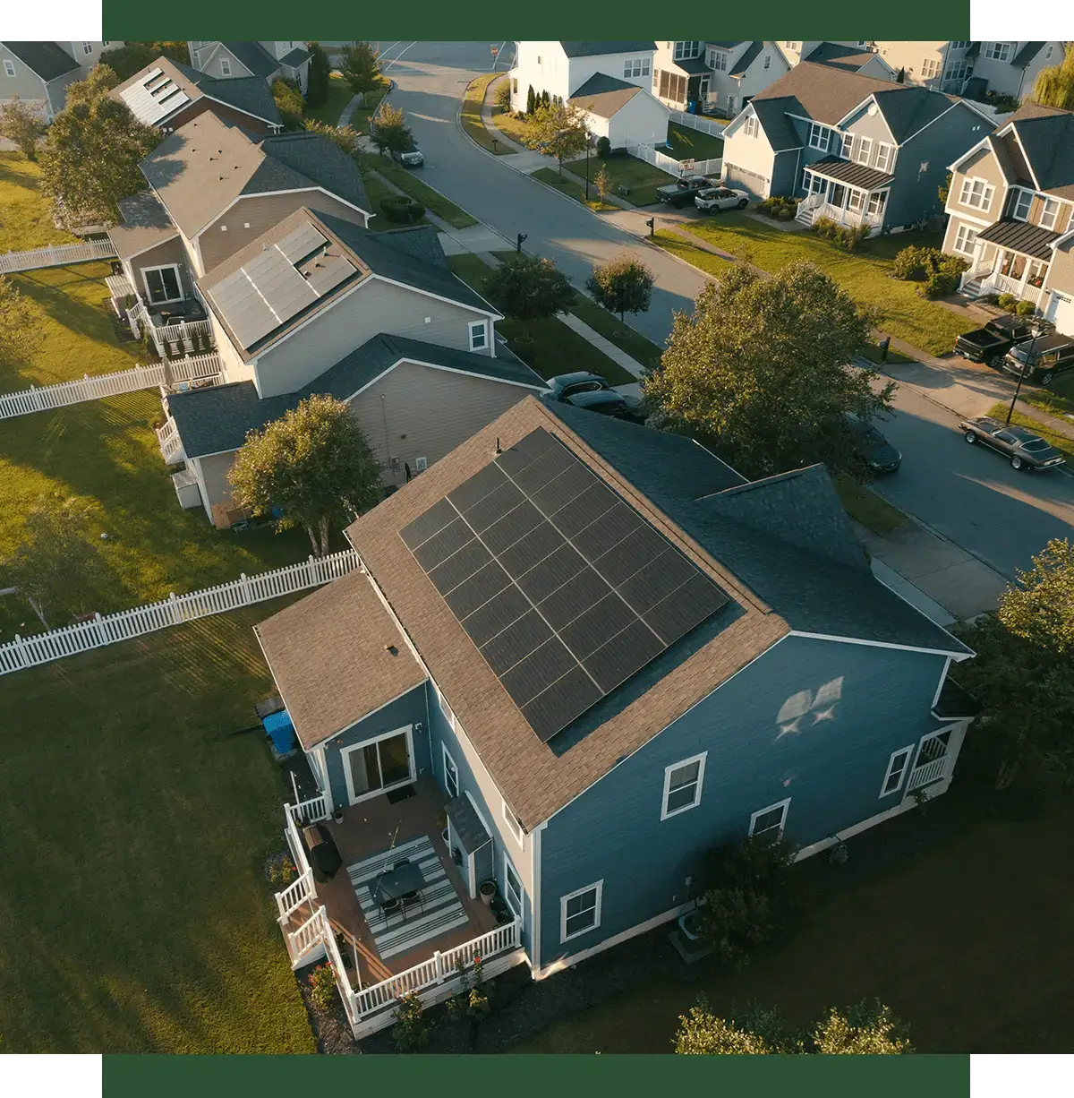 Aerial view of solar panels on house roof